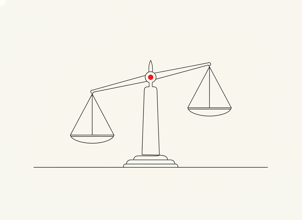Line illustration of a balanced two-pan scale